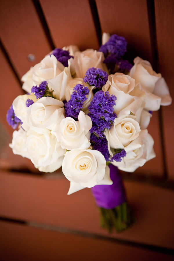 purple and cream roses wedding bouquet
