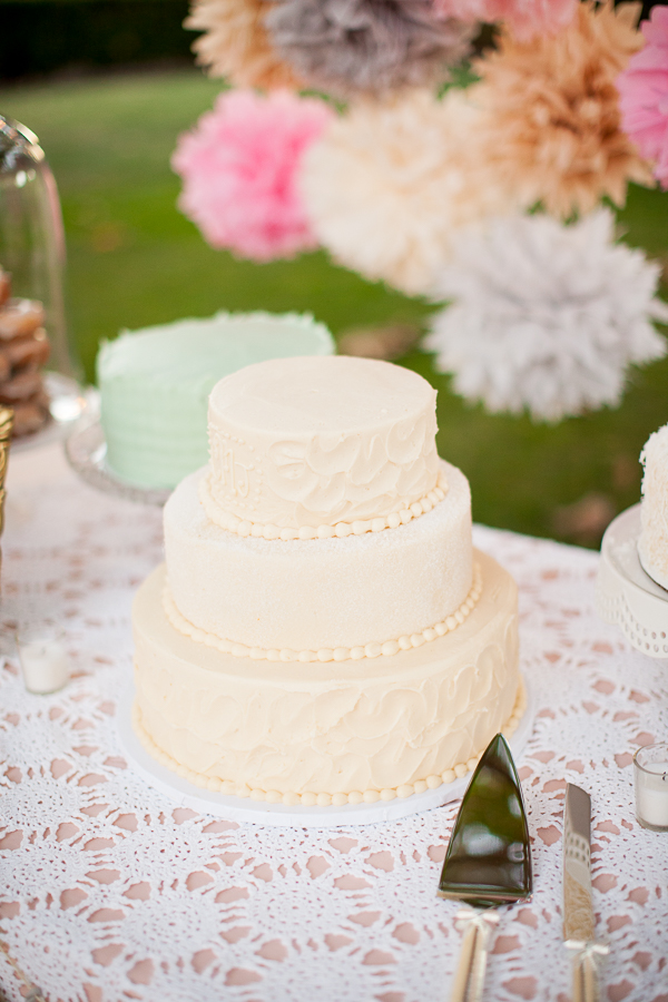 cream wedding cake with pink gold grey sea foam green dessert table-1
